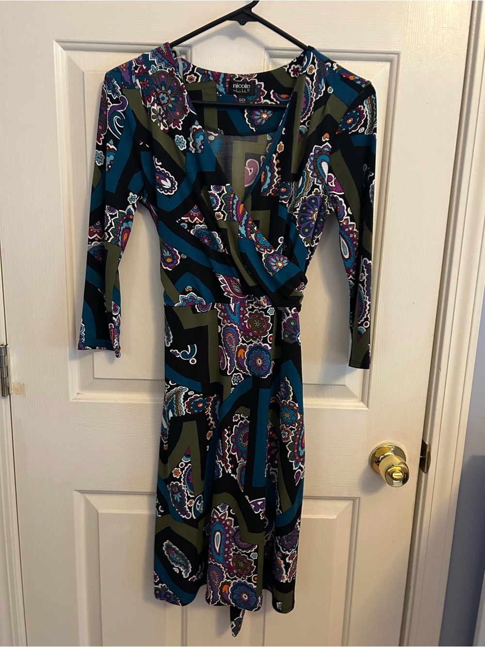 Nicole Multicolor Paisley Midi Dress with Olive & Teal Accents
